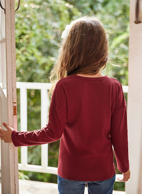 Arshiner Girls Knit Tops Colorblock Shirts Long Sleeve Sweaters