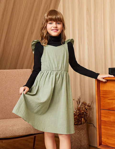 Arshiner Girls Linen Ruffle Backless Dress
