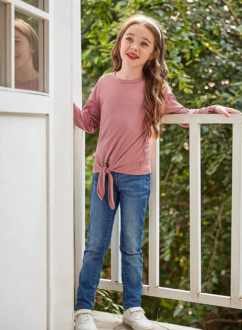 Arshiner Girls Knit Tops Colorblock Shirts Long Sleeve Sweaters