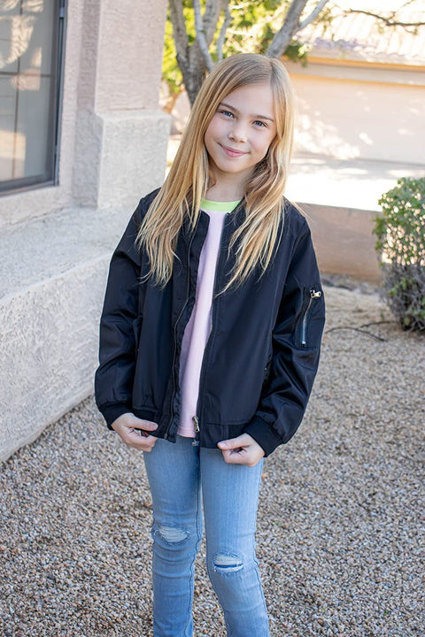 Arshiner Girls Bomber Jacket Casual Coat Zip Up Outerwear
