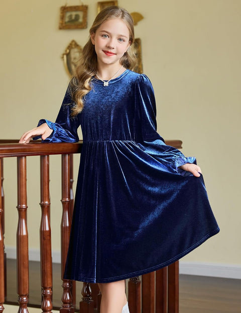 Arshiner Girls Dresses Velvet A Line Casual Party Dress with Pockets