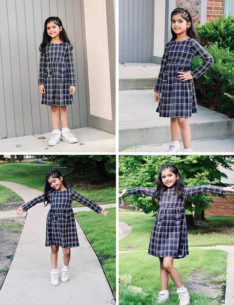 Arshiner Little Girls Dress Long Sleeve Casual Skater Pocket Dress