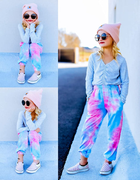 Arshiner Kids Girls Tie Dye Joggers Comfort Loose Sweatpants High Waist Trouser