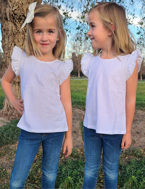 Arshiner Little Girls Plain Flutter T Shirts Ruffle Sleeve Tank Tops