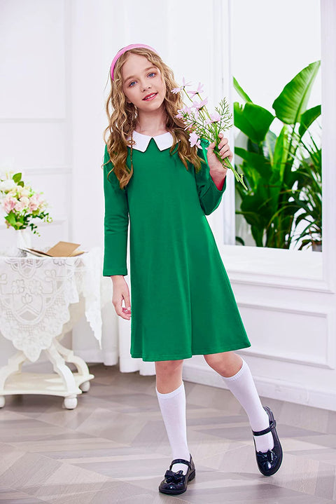 Arshiner Girls Long Sleeve Vintage Peter Pan Collar T-Shirt Dress Age 4-13 Years
