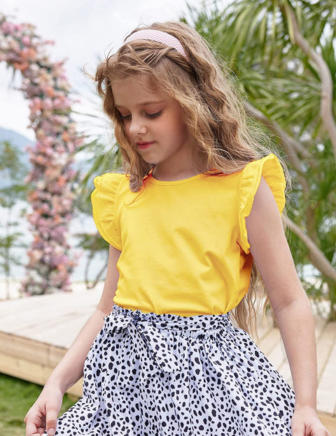 Arshiner Little Girls Plain Flutter T Shirts Ruffle Sleeve Tank Tops