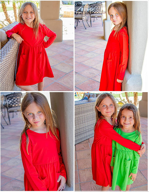 Arshiner Little Girls Dress Long Sleeve Casual Skater Pocket Dress