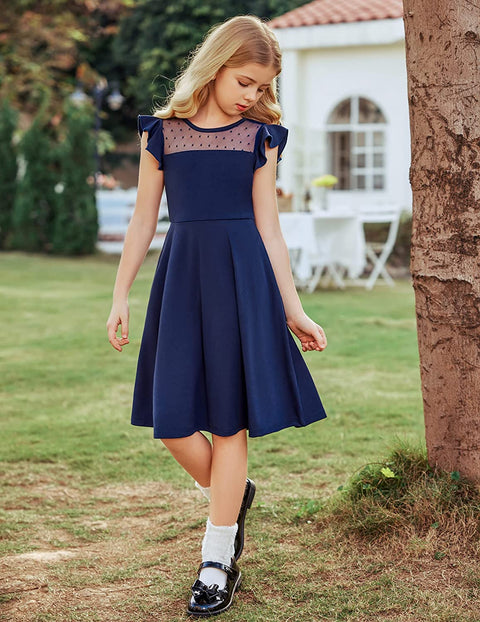 Arshiner Girls Dress Summer Ruffle Sleeve Mesh A Line Party Dresses