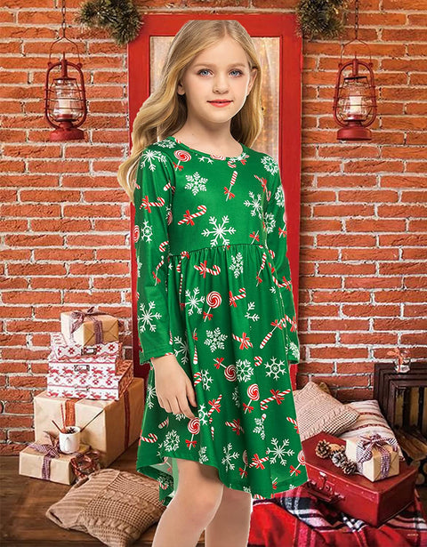 Arshiner Girls Long Sleeve Floral Dress Boho Twirly Skater Swing Dresses