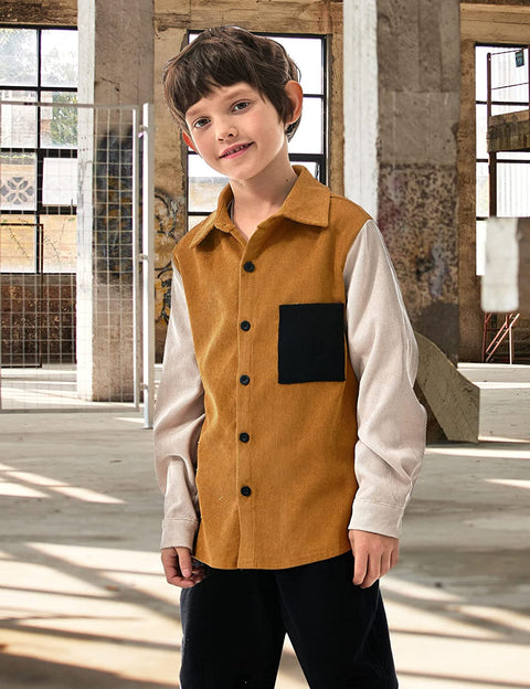 Arshiner Boys Corduroy Button Down Shirts Long Sleeve Retro Shacket Jacket Top