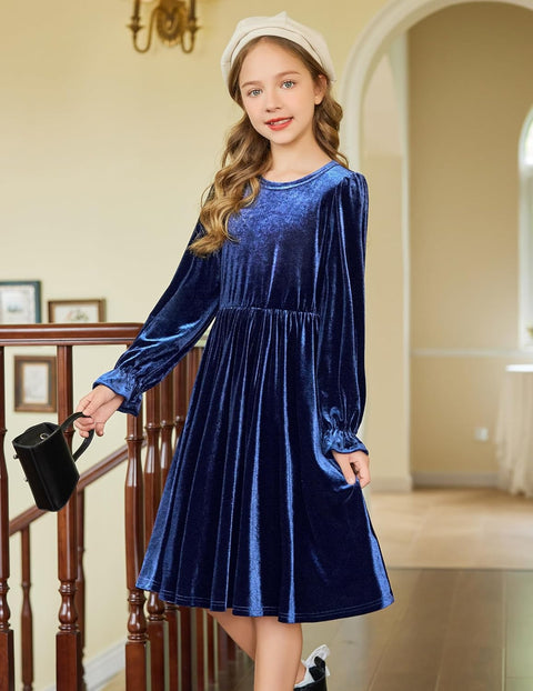 Arshiner Girls Dresses Velvet A Line Casual Party Dress with Pockets