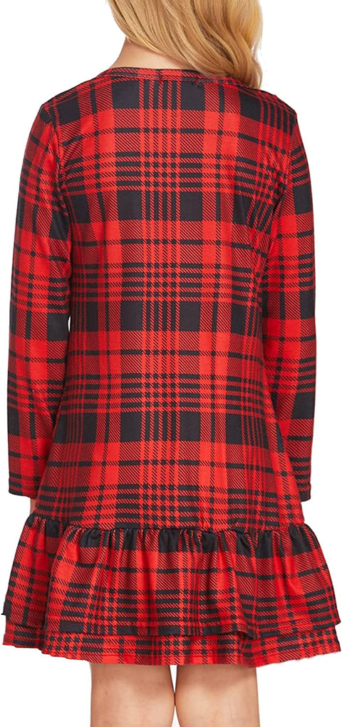 Arshiner Girls Cotton Long Sleeve A-Line Ruffle Hem Dress