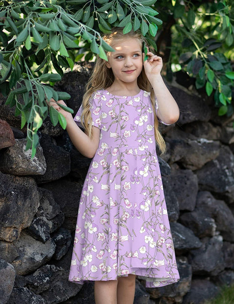 Arshiner Girls Floral Dress Short Sleeve Summer Dresses Skater Twirl Sundress for Girls 4-13 Years