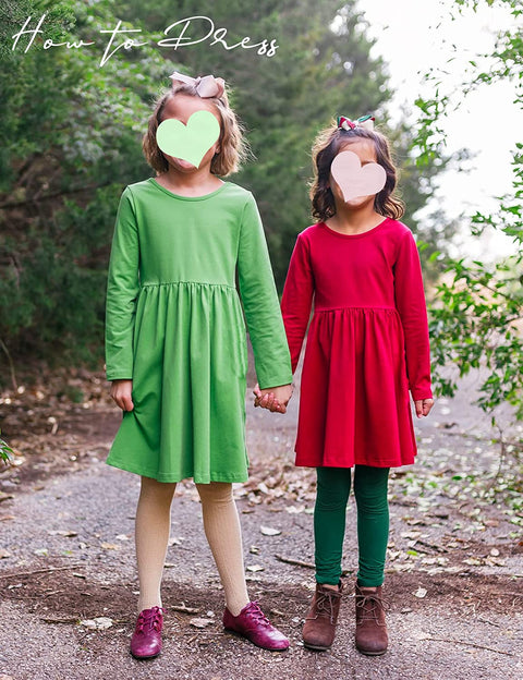 Arshiner Little Girls Dress Long Sleeve Casual Skater Pocket Dress