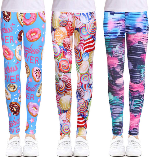 Arshiner Girl's Ankle Length Leggings 3-Pack Flower Stretch Pants