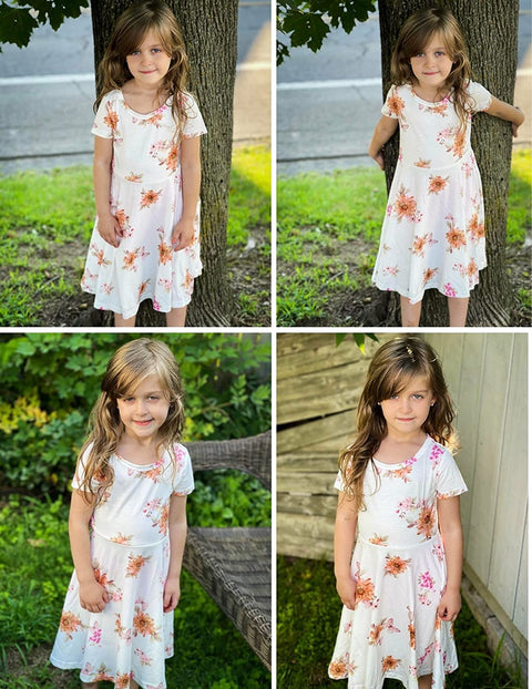 Arshiner Girls Floral Dress Short Sleeve Summer Dresses Skater Twirl Sundress for Girls 4-13 Years