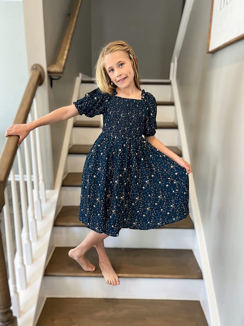 Arshiner Girls Summer Dress Short Puff Sleeve Floral Dress