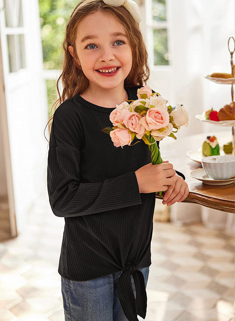 Arshiner Girls Knit Tops Colorblock Shirts Long Sleeve Sweaters