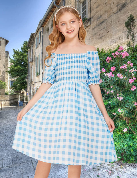 Arshiner Girls Summer Dress Short Puff Sleeve Floral Dress