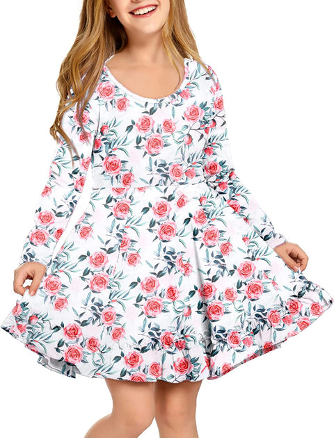 Arshiner Girls Dress Long Sleeve A Line Twirly Skater Dresses