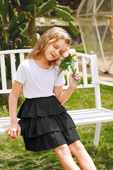Arshiner Girls Summer Cute High Waist Ruffle Skirt Flared Pleated Solid Color Skirt