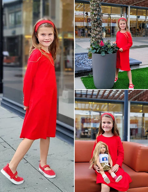 Arshiner Girls Dress Kids Long Sleeve Solid Color Casual T-Shirt Dress