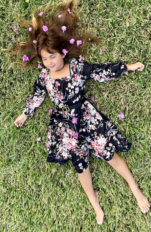 Arshiner Girls Trendy Long Sleeve Ruffle Hem Elastic Waist Dresses