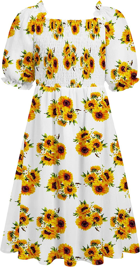 Arshiner Girls Summer Dress Short Puff Sleeve Floral Dress