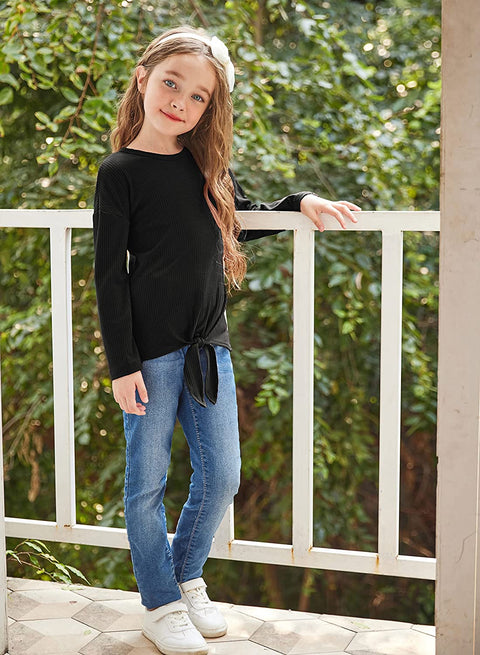 Arshiner Girls Knit Tops Colorblock Shirts Long Sleeve Sweaters