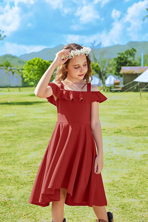 Arshiner Girls Dress Off Shoulder Flutter Sleeve Midi Swing Dresses