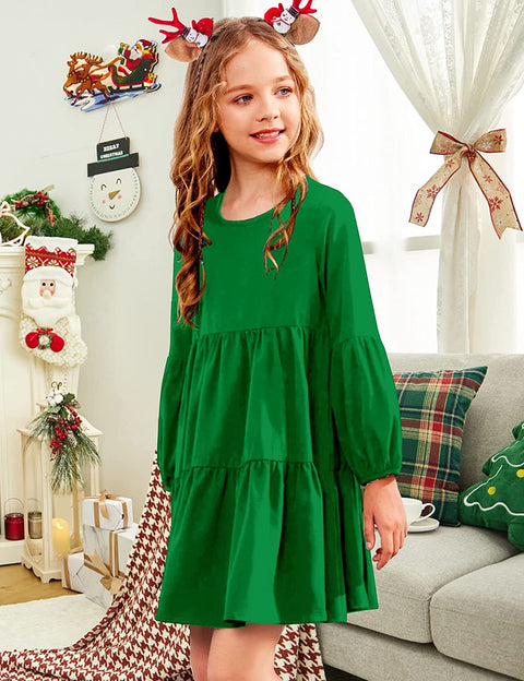 Arshiner Girls Dress Long Lantern Sleeve Loose Flowy Swing Ruffle Tunic Dresses