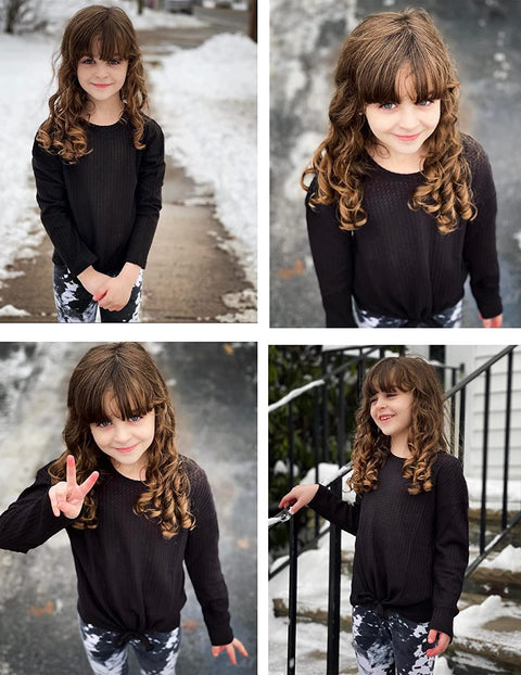 Arshiner Girls Knit Tops Colorblock Shirts Long Sleeve Sweaters