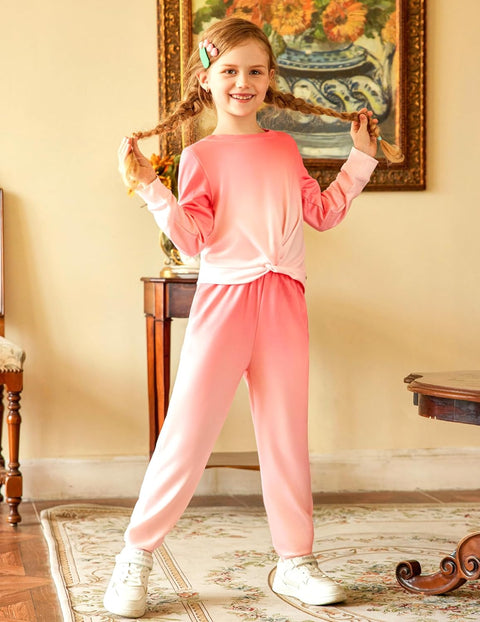 Arshiner Girls 2 Piece Outfits Fashion Twist Front Tracksuit Jogger set