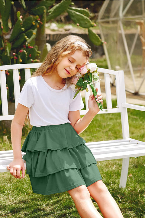 Arshiner Girls Summer Cute High Waist Ruffle Skirt Flared Pleated Solid Color Skirt