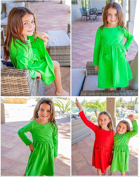 Arshiner Little Girls Dress Long Sleeve Casual Skater Pocket Dress