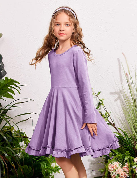 Arshiner Girls Dress Long Sleeve A Line Twirly Skater Dresses