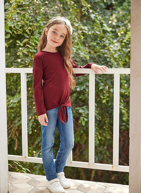 Arshiner Girls Knit Tops Colorblock Shirts Long Sleeve Sweaters
