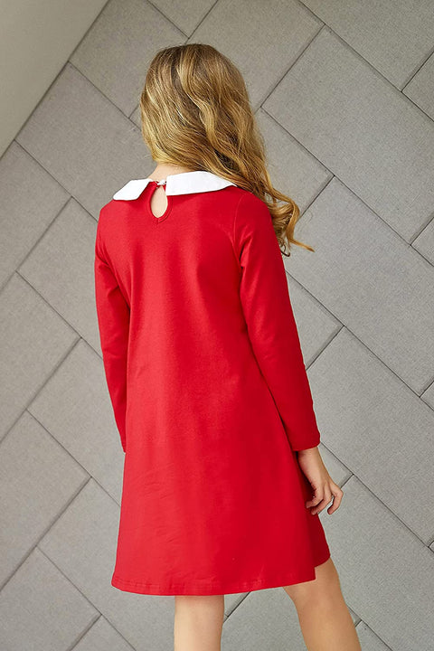 Arshiner Girls Long Sleeve Vintage Peter Pan Collar T-Shirt Dress Age 4-13 Years