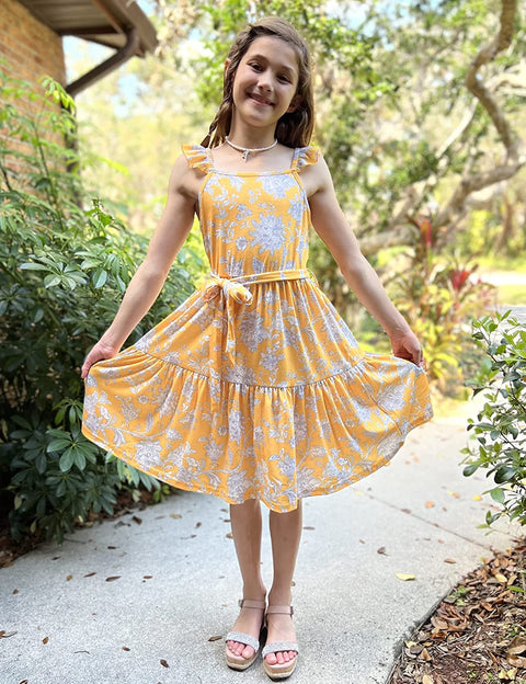Arshiner Girls Summer Sleeveless Dress Causal Ruffle Sundress Tiered Twirl Dress for 4-13Y