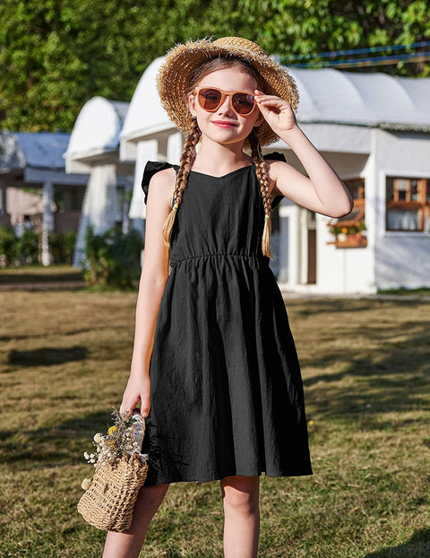 Arshiner Girls Linen Ruffle Backless Dress