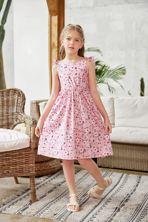 Arshiner Girls Linen Ruffle Backless Dress