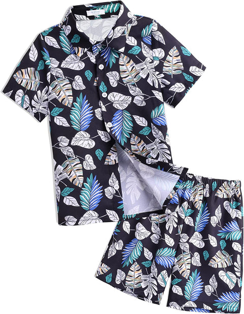 Arshiner Boys 2 Piece Outfits Hawaiian Shorts Sets Button Down Short Sleeve Shirt and Shorts
