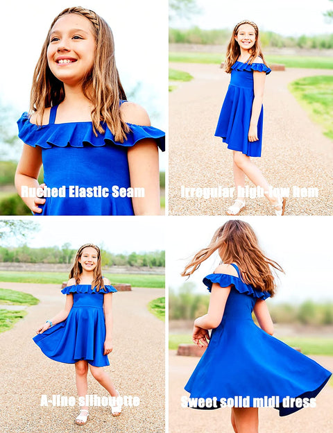Arshiner Girls Dress Off Shoulder Flutter Sleeve Midi Swing Dresses