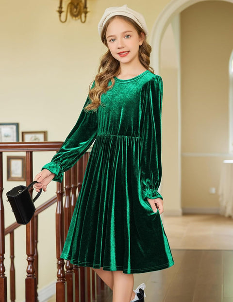 Arshiner Girls Dresses Velvet A Line Casual Party Dress with Pockets