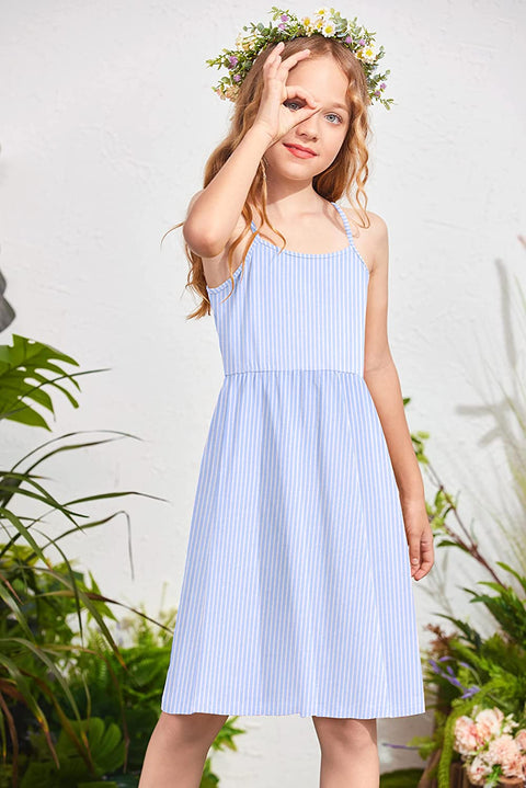 Arshiner Girl Summer Spaghetti Strap Casual Knee Length Cami Dresses for 4-12 Year