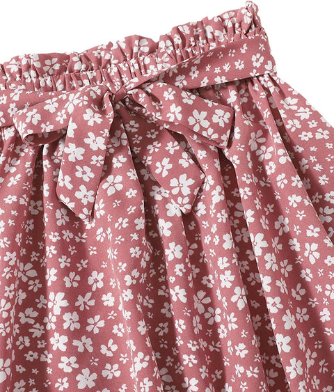 Arshiner Girls Skirt High Waisted Floral Ruffle Swing A Line Short Skirt with Belt
