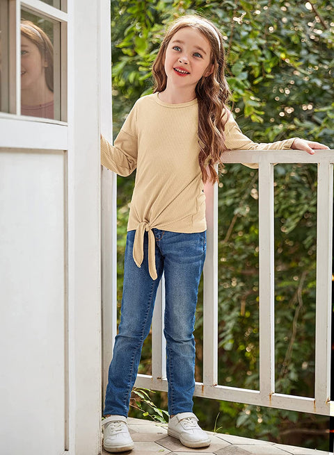 Arshiner Girls Knit Tops Colorblock Shirts Long Sleeve Sweaters