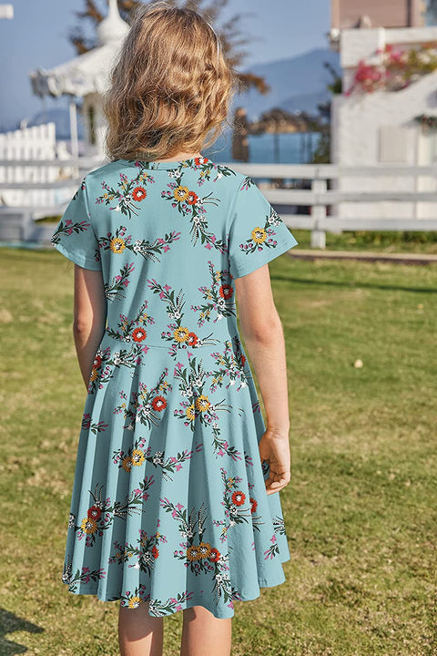 Arshiner Girls Floral Dress Short Sleeve Summer Dresses Skater Twirl Sundress for Girls 4-13 Years
