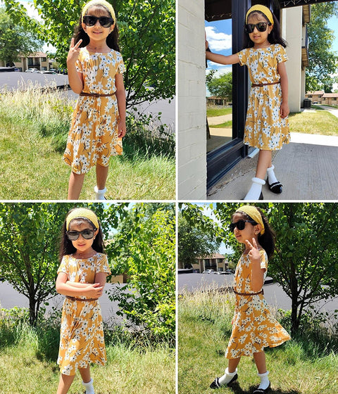 Arshiner Girls Floral Dress Short Sleeve Summer Dresses Skater Twirl Sundress for Girls 4-13 Years