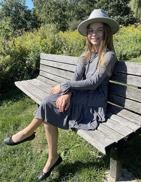 Arshiner Girls Dresses Long Sleeve Loose Plain Ruffle Swing Midi Dress